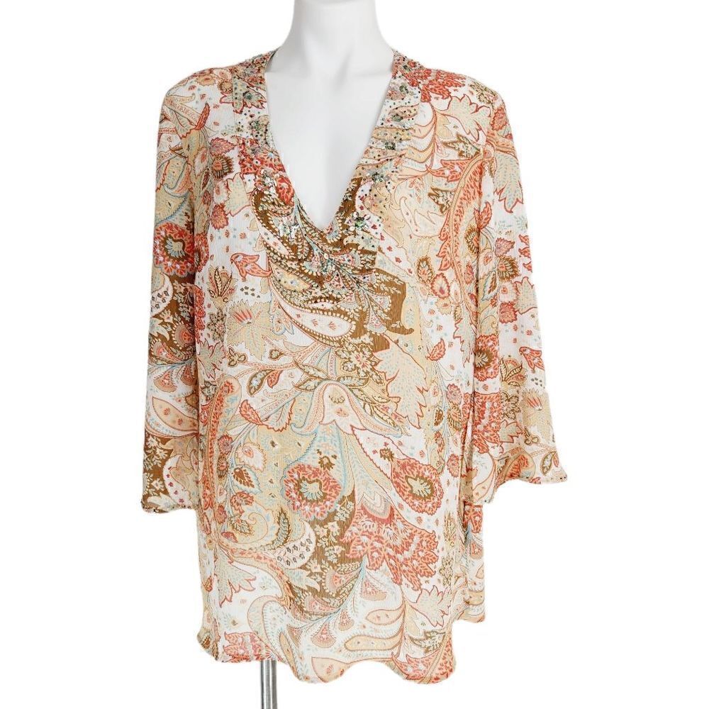 New York & Co. Floral paisley Boho blouse with beading large‎
